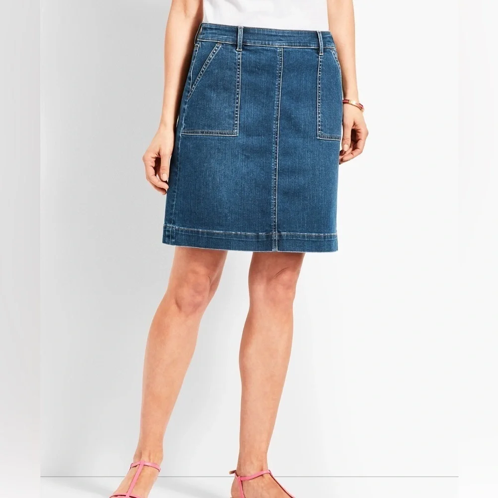 Jones New York A Line Midi Dark Blue Jean Denim Knee Skirt Size 4